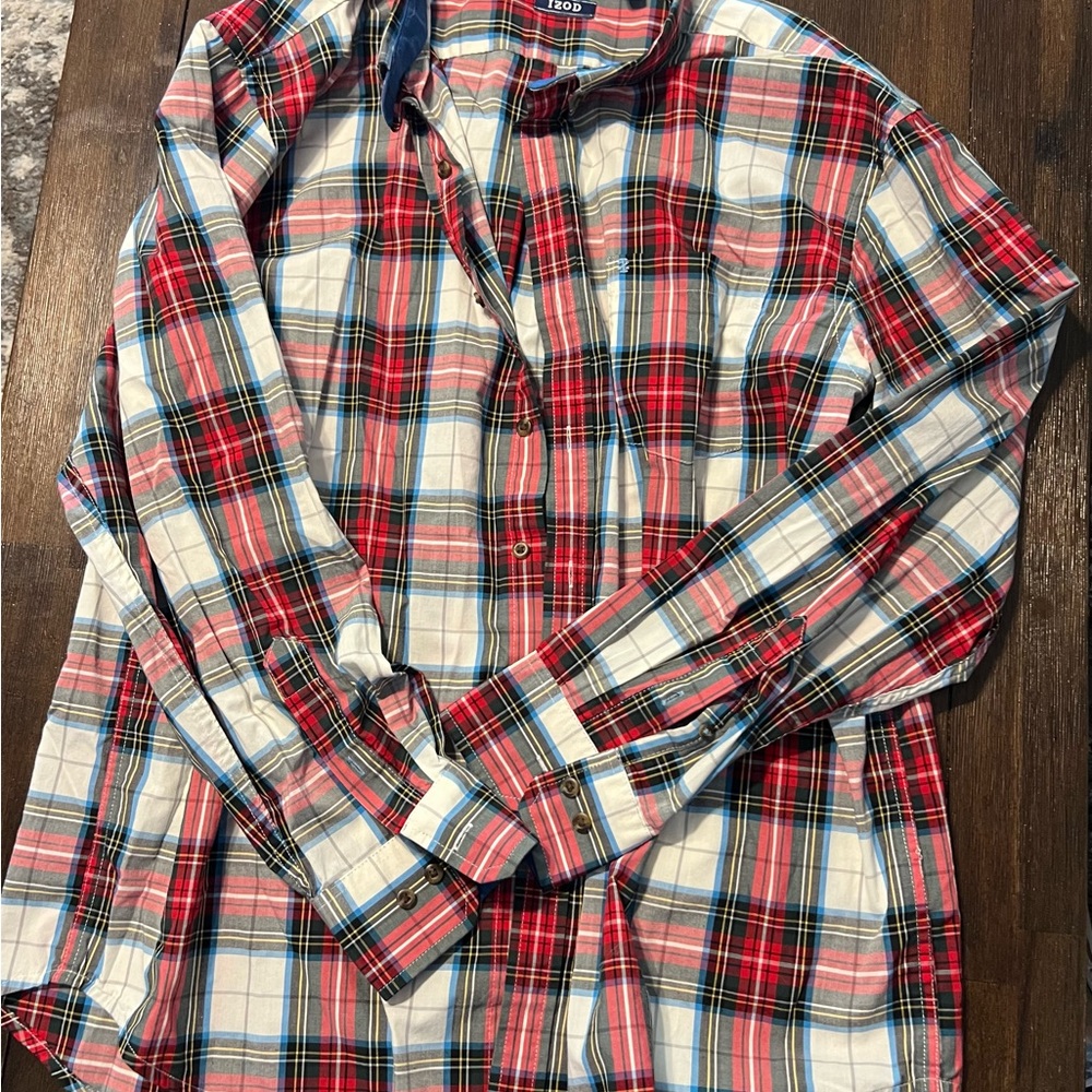 Izod Red and Blue Casual Button Down Shirt